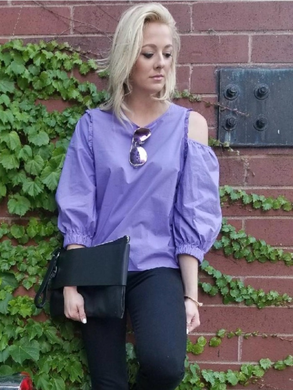 Tibi Cold-Shoulder Puff Sleeve Top - Lavender